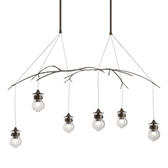 Hubbardton Forge Kiwi Pendant Light - Hand-Blown Glass & Steel Branch Design, Dimmable, UL Damp Rated