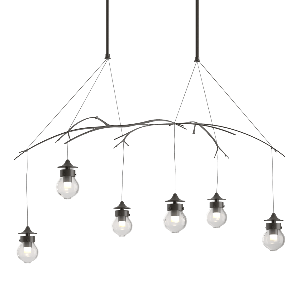 Hubbardton Forge Kiwi Pendant Light - Hand-Blown Glass & Steel Branch Design, Dimmable, UL Damp Rated