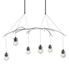 Hubbardton Forge Kiwi Pendant Light - Hand-Blown Glass & Steel Branch Design, Dimmable, UL Damp Rated