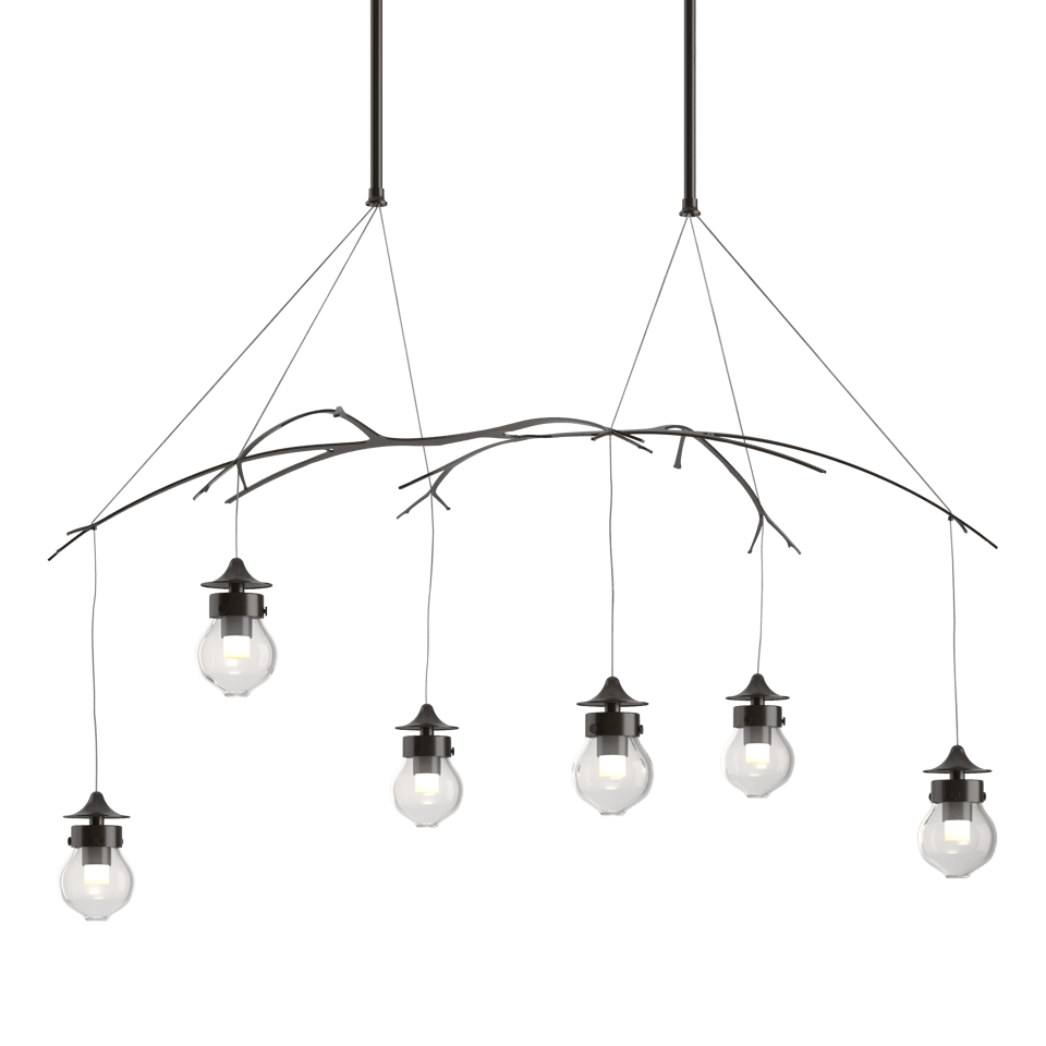 Hubbardton Forge Kiwi Pendant Light - Hand-Blown Glass & Steel Branch Design, Dimmable, UL Damp Rated