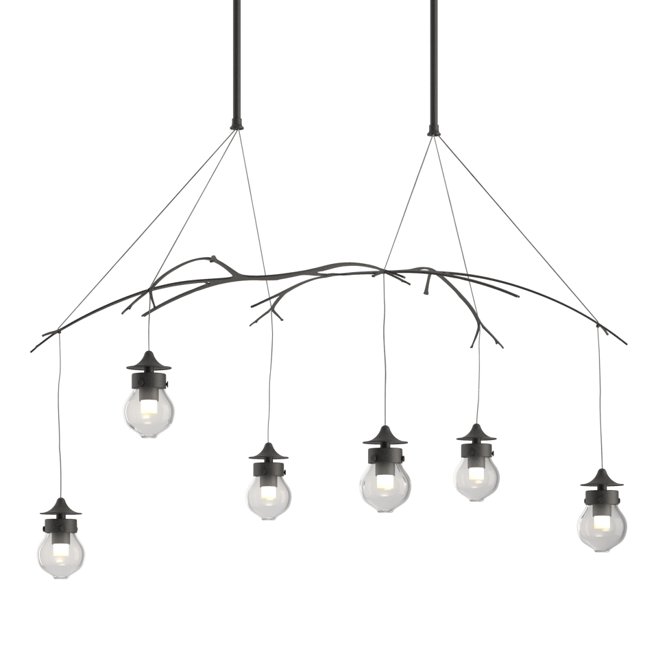 Hubbardton Forge Kiwi Pendant Light - Hand-Blown Glass & Steel Branch Design, Dimmable, UL Damp Rated