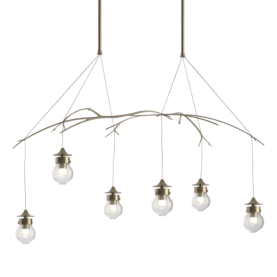 Hubbardton Forge Kiwi Pendant Light - Hand-Blown Glass & Steel Branch Design, Dimmable, UL Damp Rated