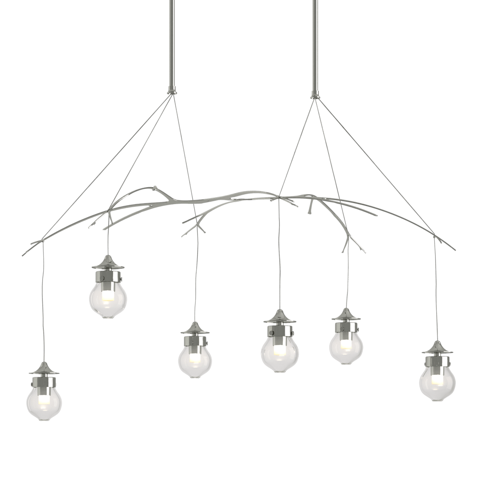 Hubbardton Forge Kiwi Pendant Light - Hand-Blown Glass & Steel Branch Design, Dimmable, UL Damp Rated