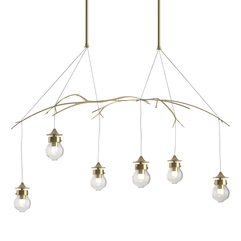 Hubbardton Forge Kiwi Pendant Light - Hand-Blown Glass & Steel Branch Design, Dimmable, UL Damp Rated