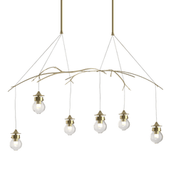 Hubbardton Forge Kiwi Pendant Light - Hand-Blown Glass & Steel Branch Design, Dimmable, UL Damp Rated