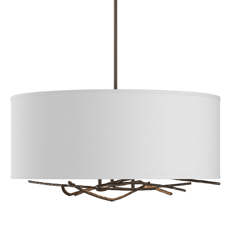 Brindille Drum Shade Pendant by Hubbardton Forge, Artisan Forged Twig Design, 3-Light Fixture, Dimmable