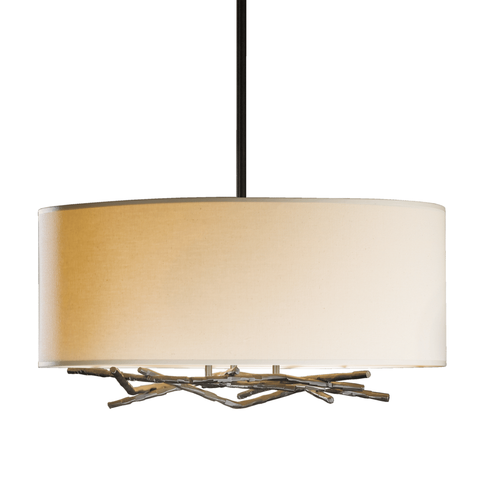 Brindille Drum Shade Pendant by Hubbardton Forge, Artisan Forged Twig Design, 3-Light Fixture, Dimmable