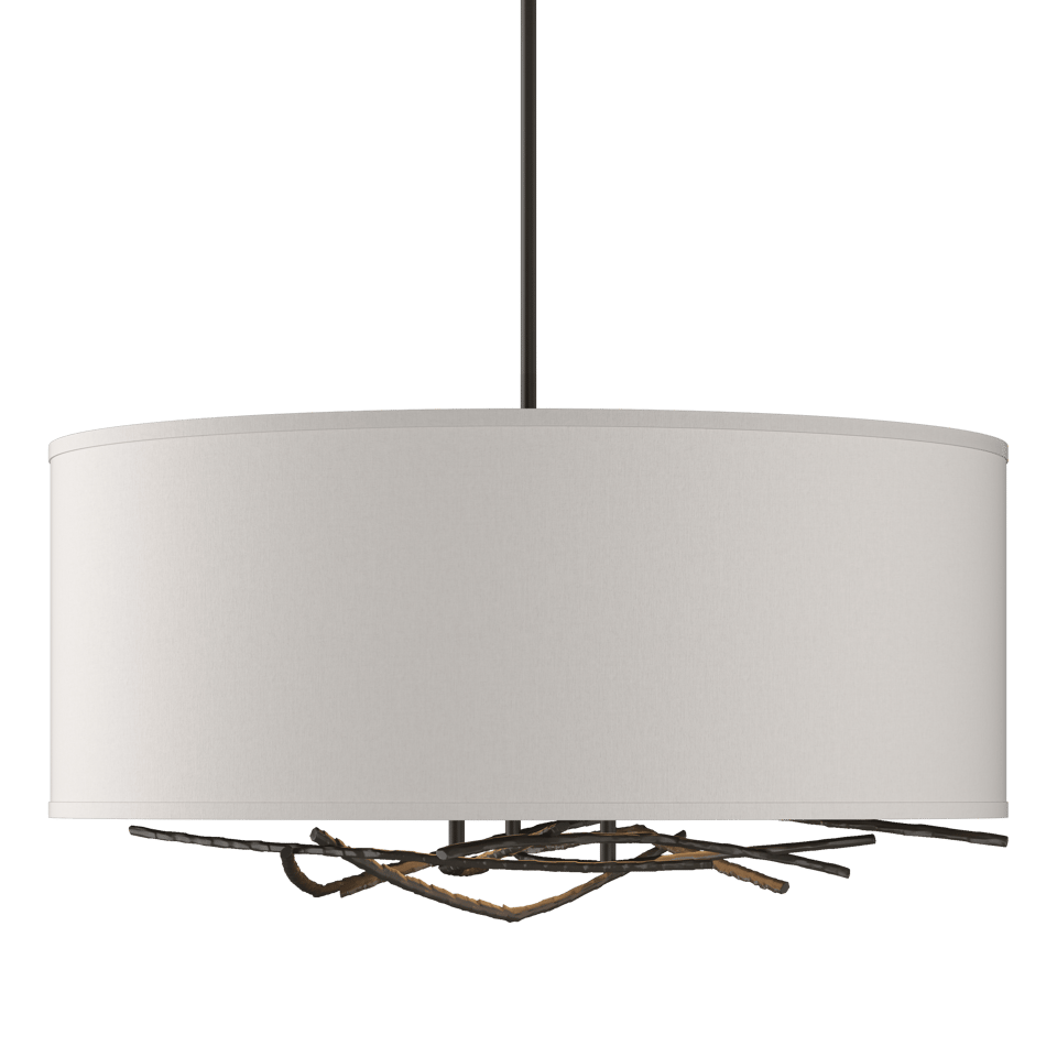 Brindille Drum Shade Pendant by Hubbardton Forge, Artisan Forged Twig Design, 3-Light Fixture, Dimmable