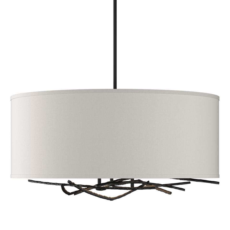 Brindille Drum Shade Pendant by Hubbardton Forge, Artisan Forged Twig Design, 3-Light Fixture, Dimmable