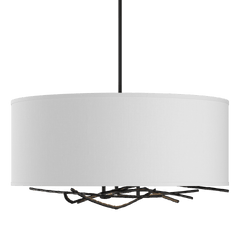 Brindille Drum Shade Pendant by Hubbardton Forge, Artisan Forged Twig Design, 3-Light Fixture, Dimmable