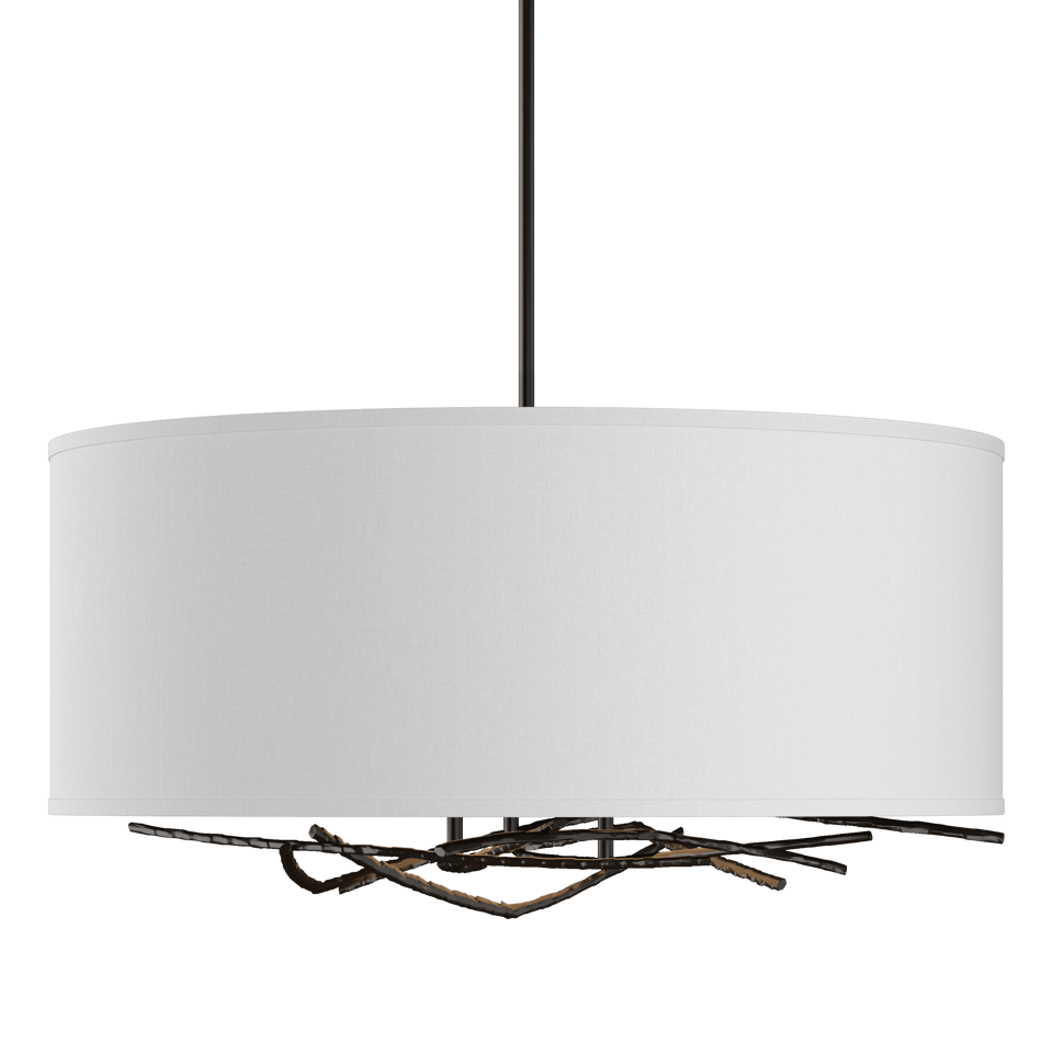 Brindille Drum Shade Pendant by Hubbardton Forge, Artisan Forged Twig Design, 3-Light Fixture, Dimmable