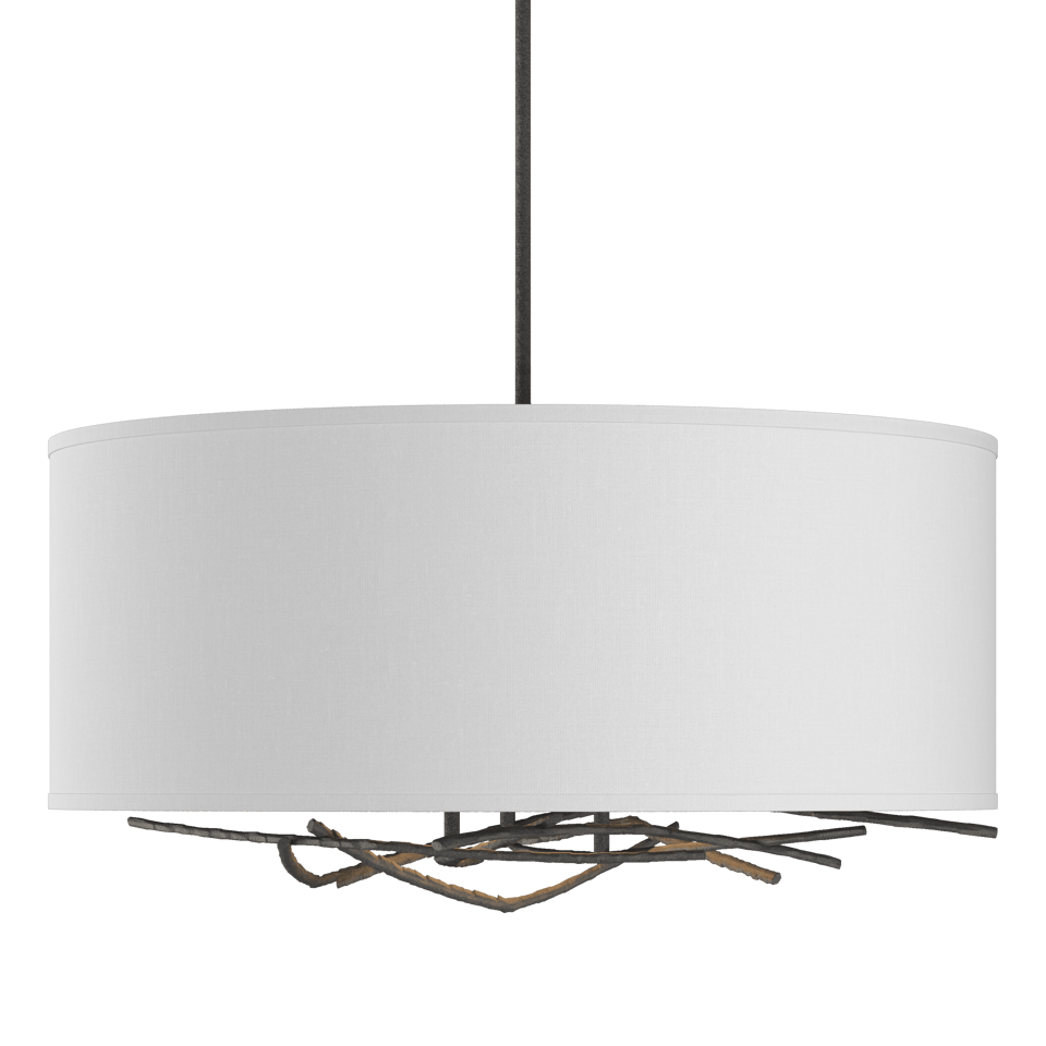 Brindille Drum Shade Pendant by Hubbardton Forge, Artisan Forged Twig Design, 3-Light Fixture, Dimmable