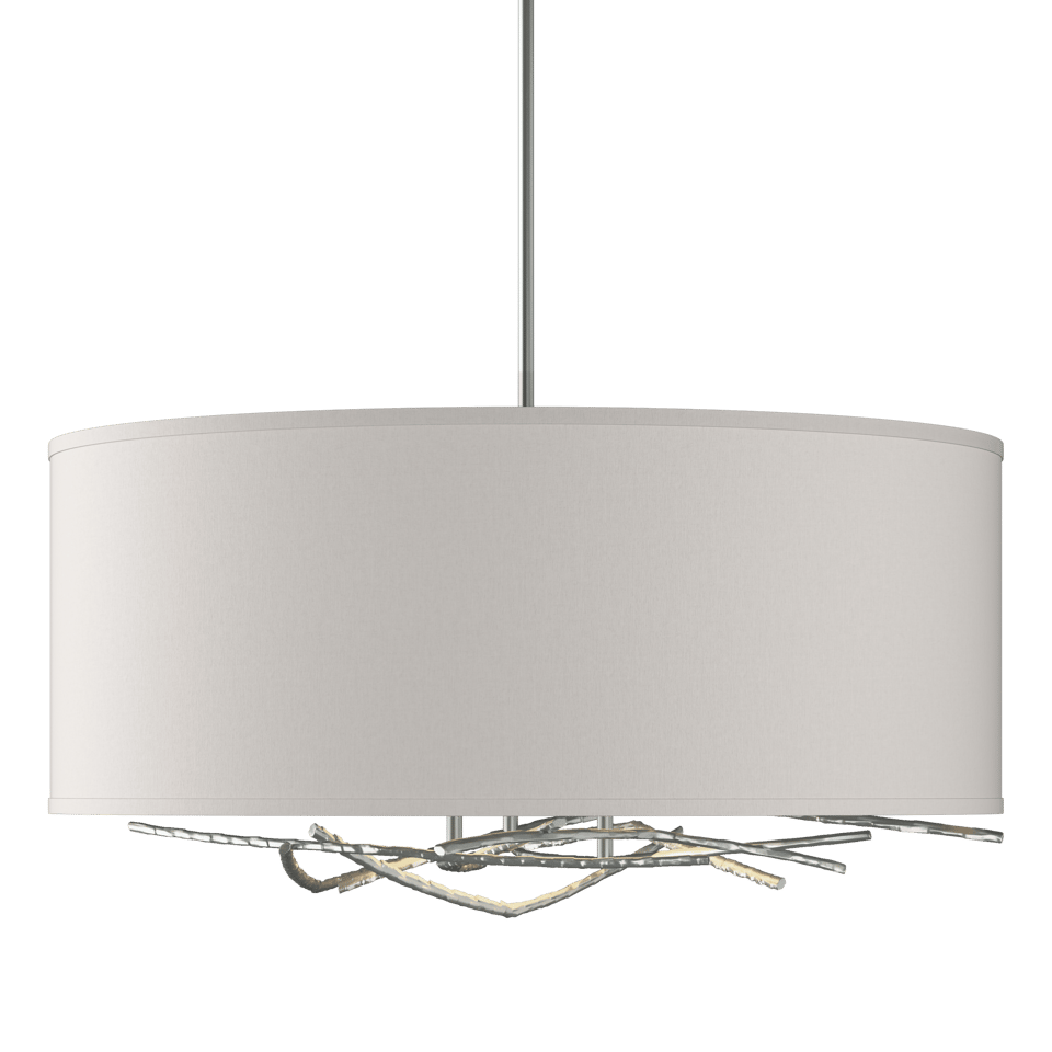 Brindille Drum Shade Pendant by Hubbardton Forge, Artisan Forged Twig Design, 3-Light Fixture, Dimmable