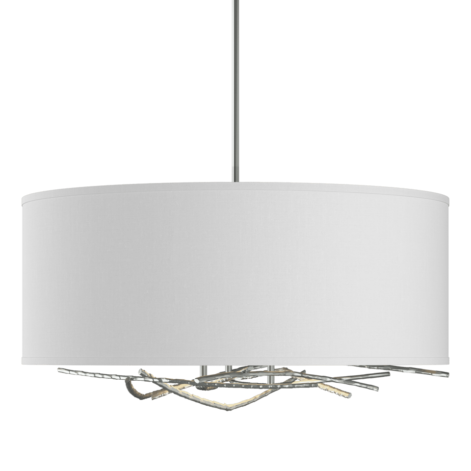 Brindille Drum Shade Pendant by Hubbardton Forge, Artisan Forged Twig Design, 3-Light Fixture, Dimmable