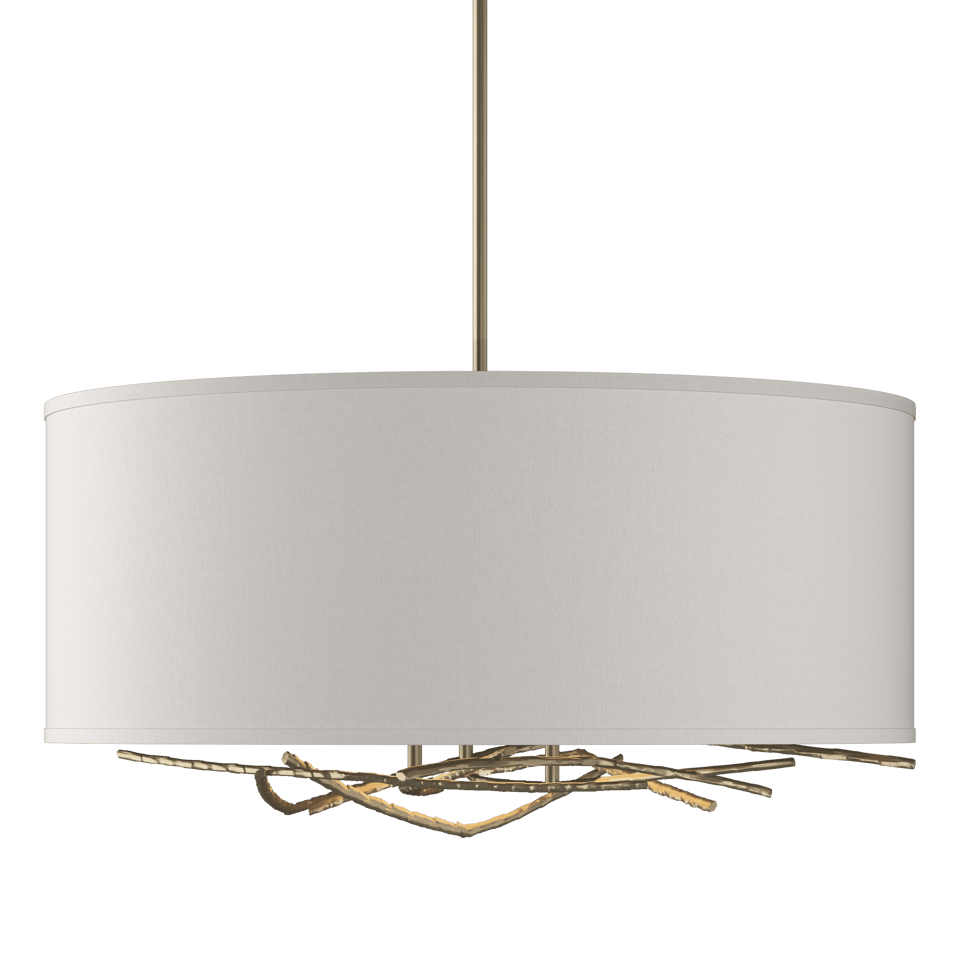 Brindille Drum Shade Pendant by Hubbardton Forge, Artisan Forged Twig Design, 3-Light Fixture, Dimmable