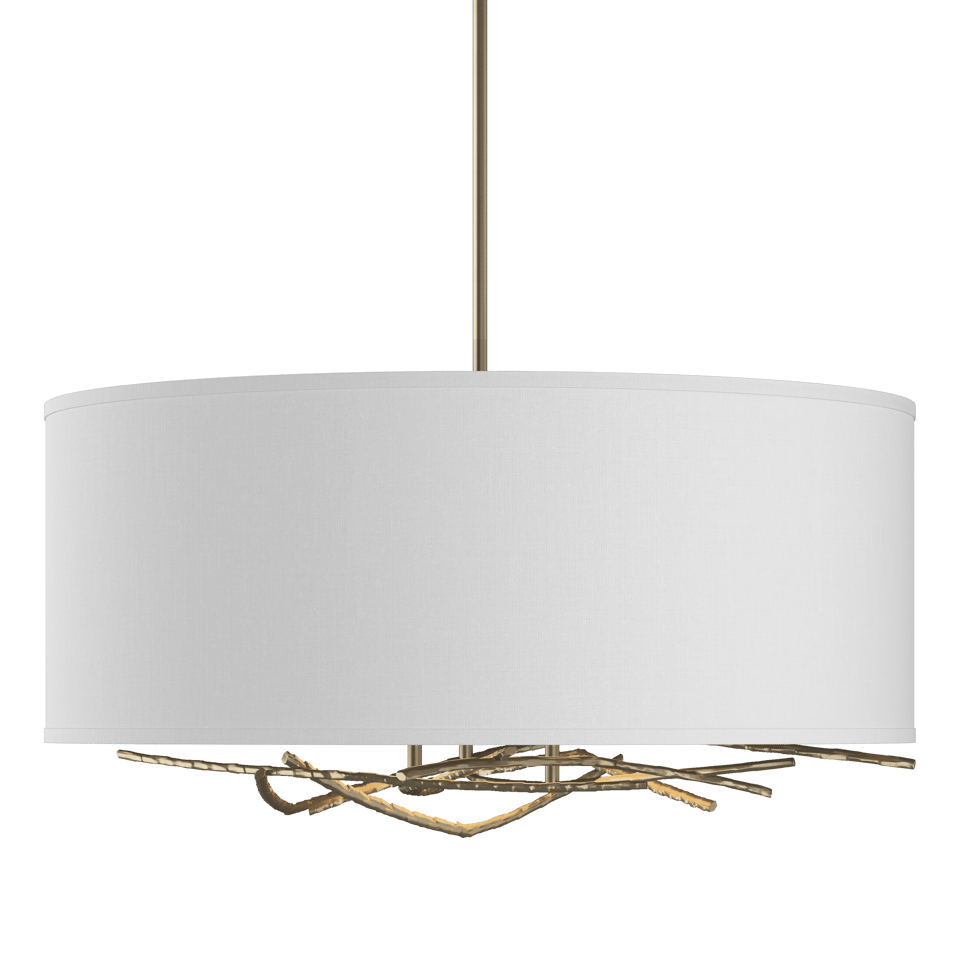 Brindille Drum Shade Pendant by Hubbardton Forge, Artisan Forged Twig Design, 3-Light Fixture, Dimmable