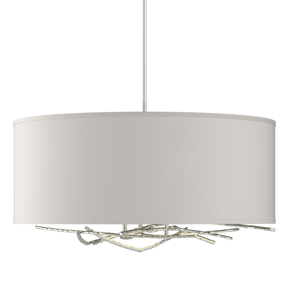 Brindille Drum Shade Pendant by Hubbardton Forge, Artisan Forged Twig Design, 3-Light Fixture, Dimmable