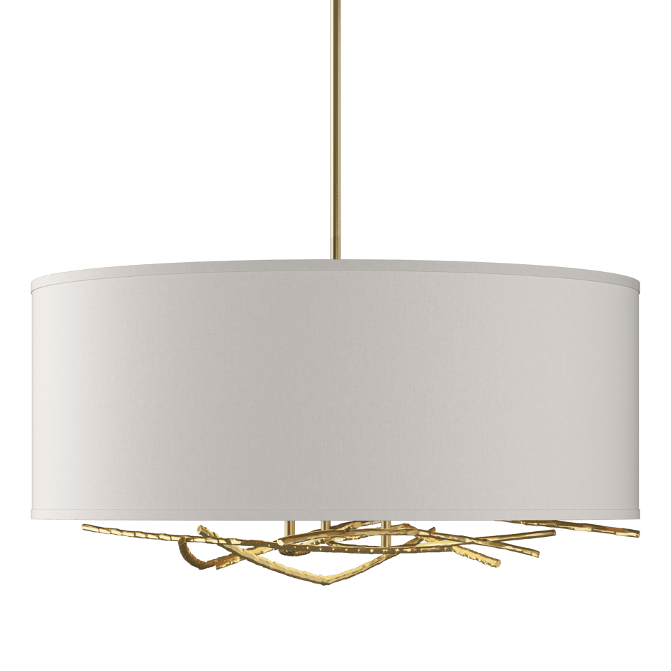 Brindille Drum Shade Pendant by Hubbardton Forge, Artisan Forged Twig Design, 3-Light Fixture, Dimmable