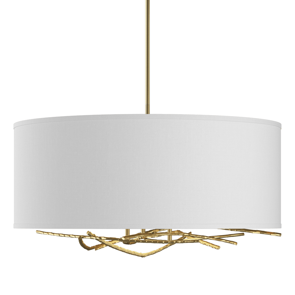 Brindille Drum Shade Pendant by Hubbardton Forge, Artisan Forged Twig Design, 3-Light Fixture, Dimmable