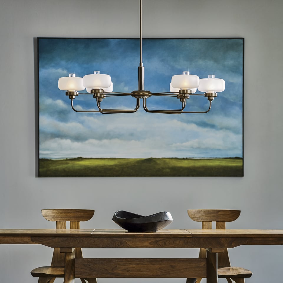 Hubbardton Forge Nola Pendant Light, 6 Bulbs, Adjustable 18.3"-60.3", Dimmable, Glass Shade, Multiple Finishes