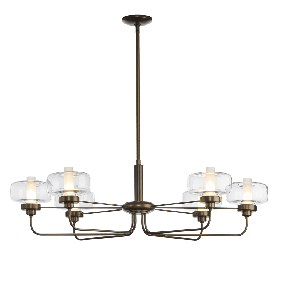 Hubbardton Forge Nola Pendant Light, 6 Bulbs, Adjustable 18.3"-60.3", Dimmable, Glass Shade, Multiple Finishes