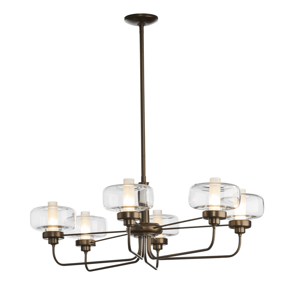 Hubbardton Forge Nola Pendant Light, 6 Bulbs, Adjustable 18.3"-60.3", Dimmable, Glass Shade, Multiple Finishes