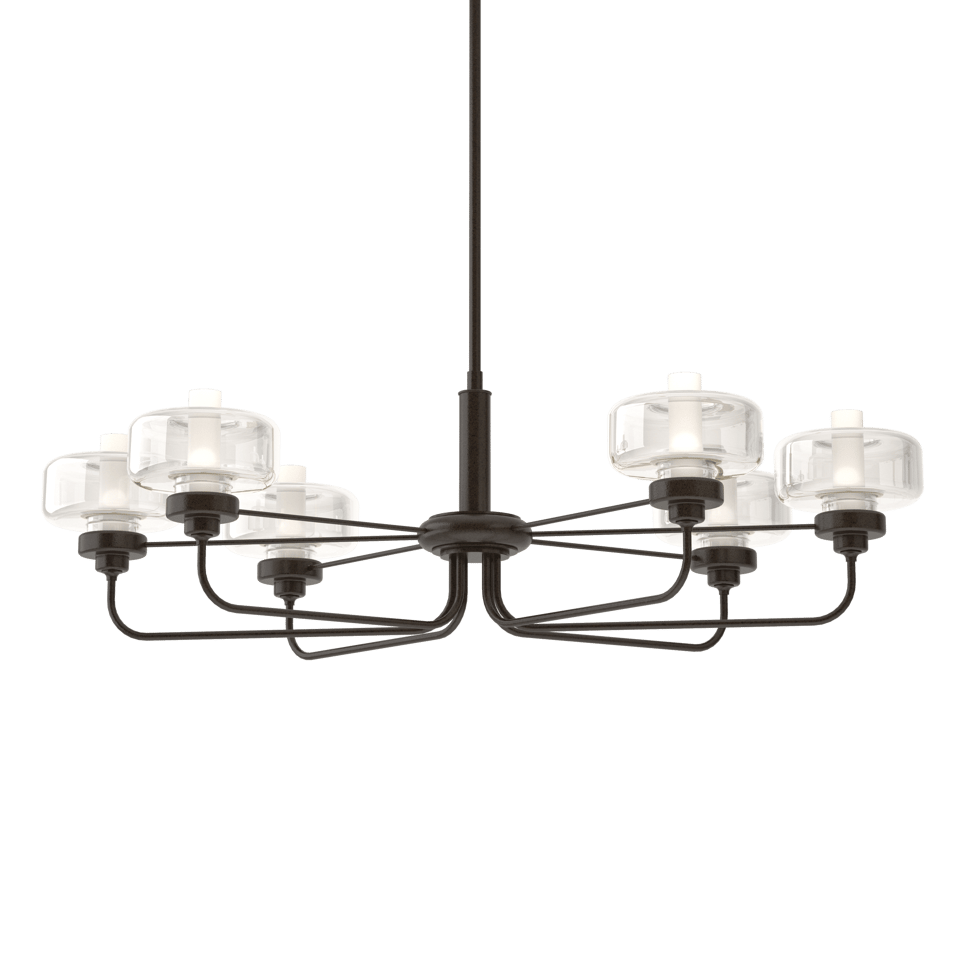 Hubbardton Forge Nola Pendant Light, 6 Bulbs, Adjustable 18.3"-60.3", Dimmable, Glass Shade, Multiple Finishes