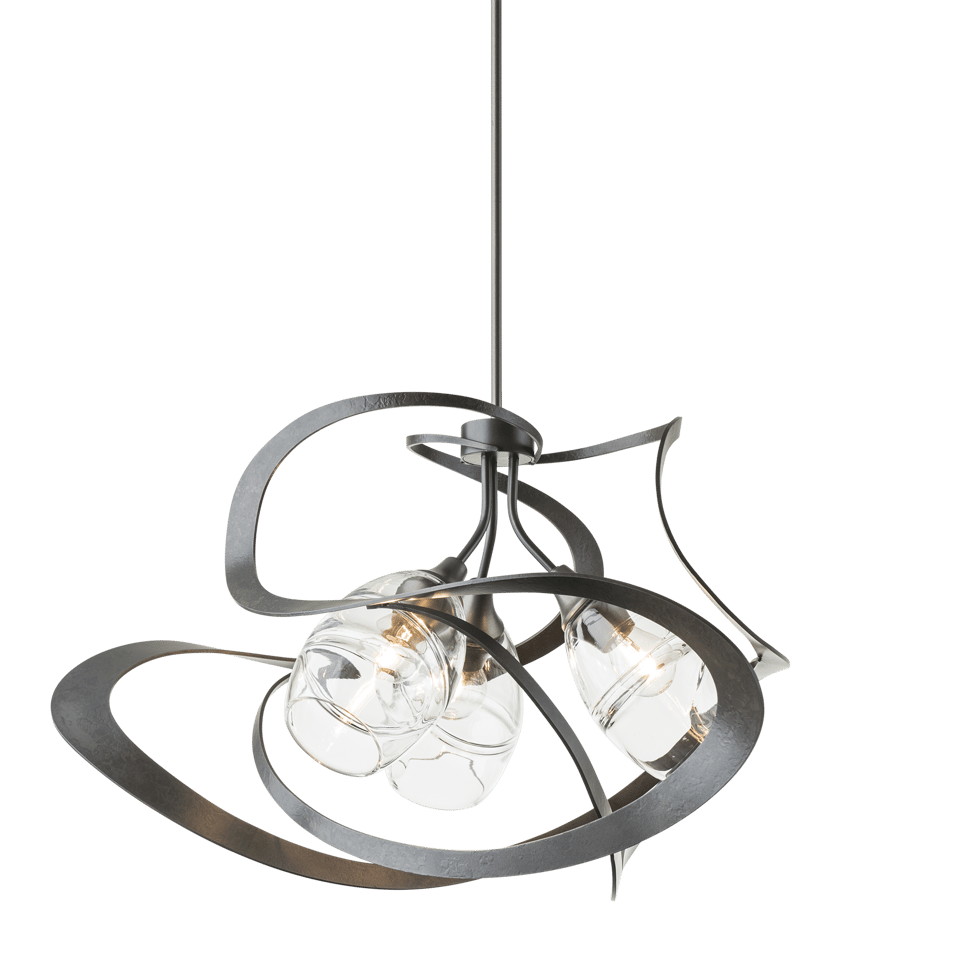 Hubbardton Forge Nest Pendant Light, 3 Bulb Dimmable Fixture, Organic Steel Design, UL Damp Rated