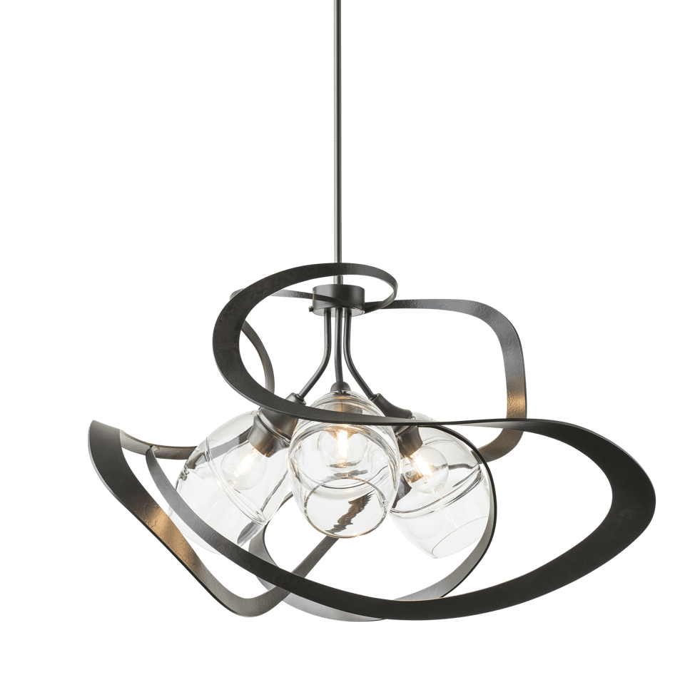 Hubbardton Forge Nest Pendant Light, 3 Bulb Dimmable Fixture, Organic Steel Design, UL Damp Rated