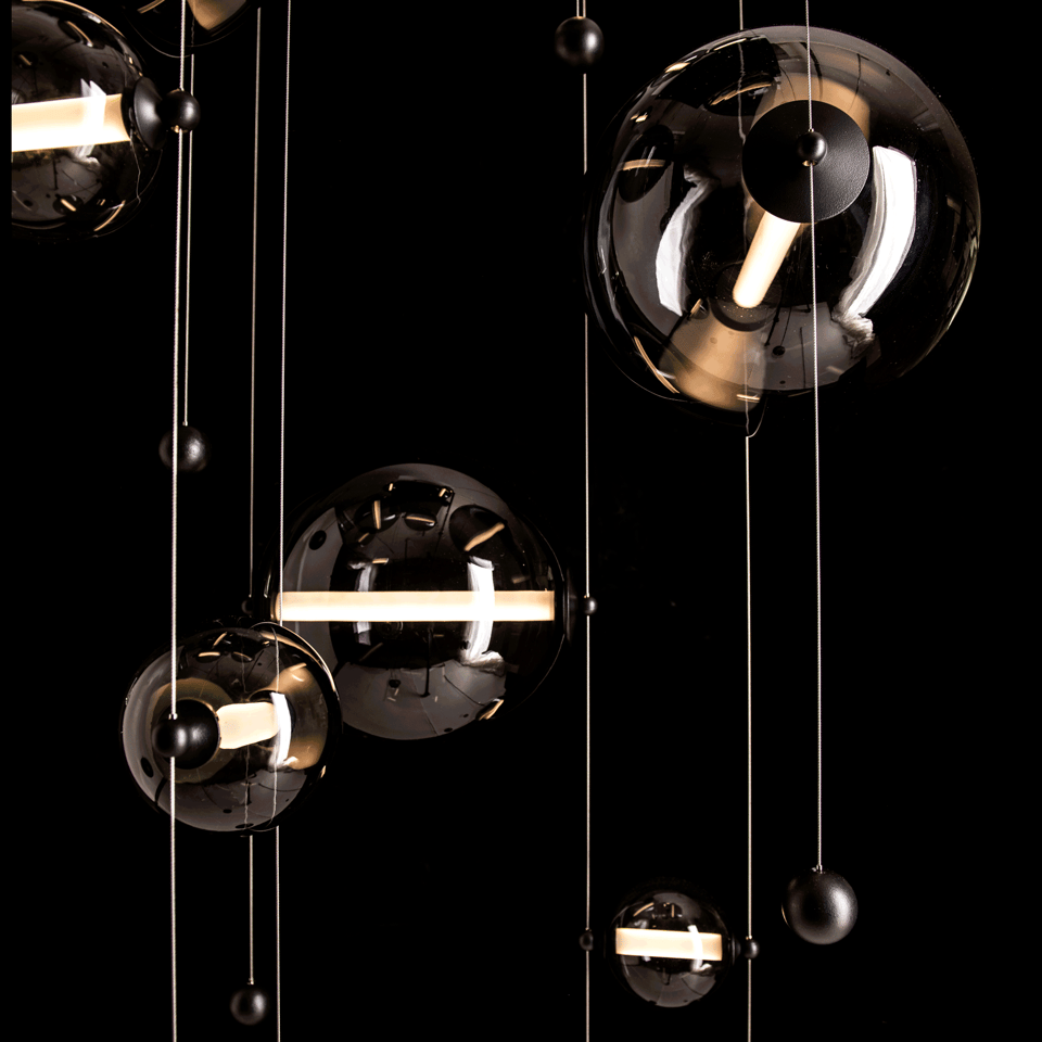 Hubbardton Forge Abacus 10-Light Square LED Pendant Light, Dimmable, Energy Efficient, Adjustable Height