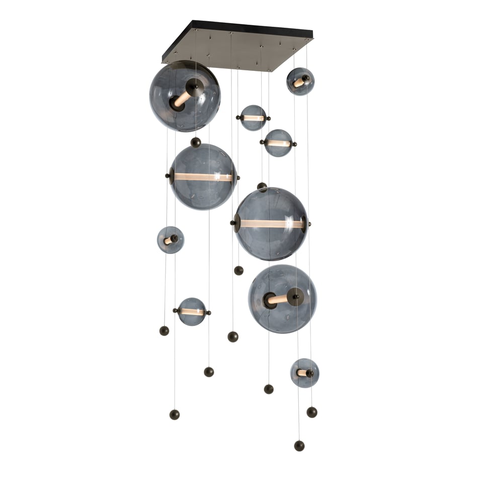 Hubbardton Forge Abacus 10-Light Square LED Pendant Light, Dimmable, Energy Efficient, Adjustable Height