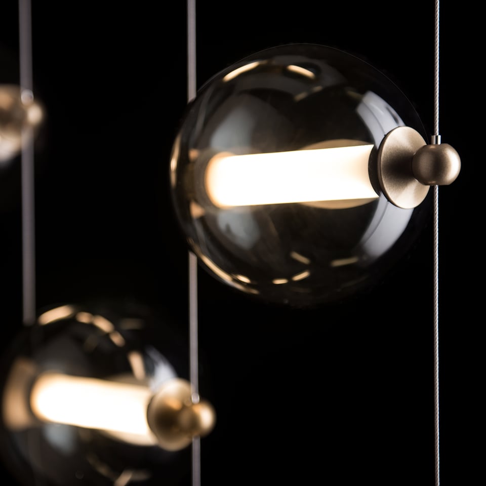 Hubbardton Forge Abacus 9-Light LED Pendant, Customizable Blown Glass Globes, Dimmable, UL Damp Rated