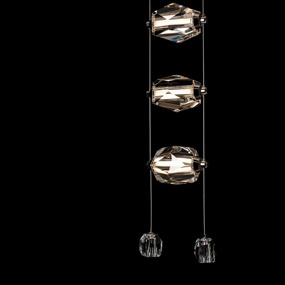 Hubbardton Forge Gatsby 3-Light LED Pendant with Crystal Shade, Dimmable, 3000K Warm Glow, Adjustable Height