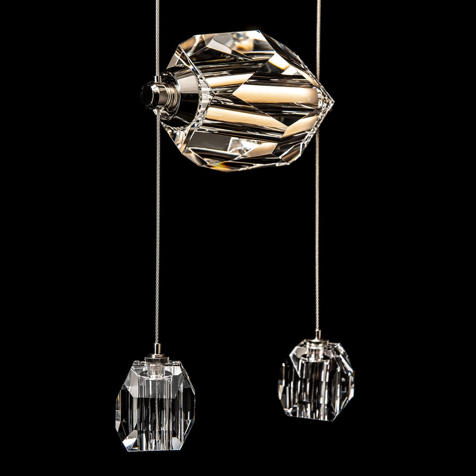 Hubbardton Forge Gatsby 3-Light LED Pendant with Crystal Shade, Dimmable, 3000K Warm Glow, Adjustable Height