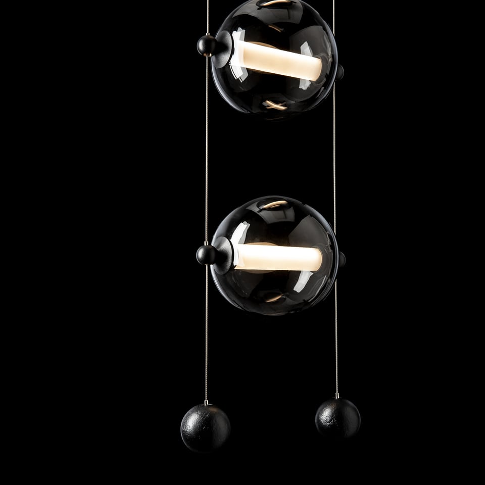 Abacus 3-Light LED Pendant by Hubbardton Forge with Customizable Glass Globes and Dimmable Function