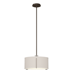 Hubbardton Forge Exos 1-Light Pendant, Hand-Forged Steel, Dimmable, Drum Shade in Flax or Natural Anna