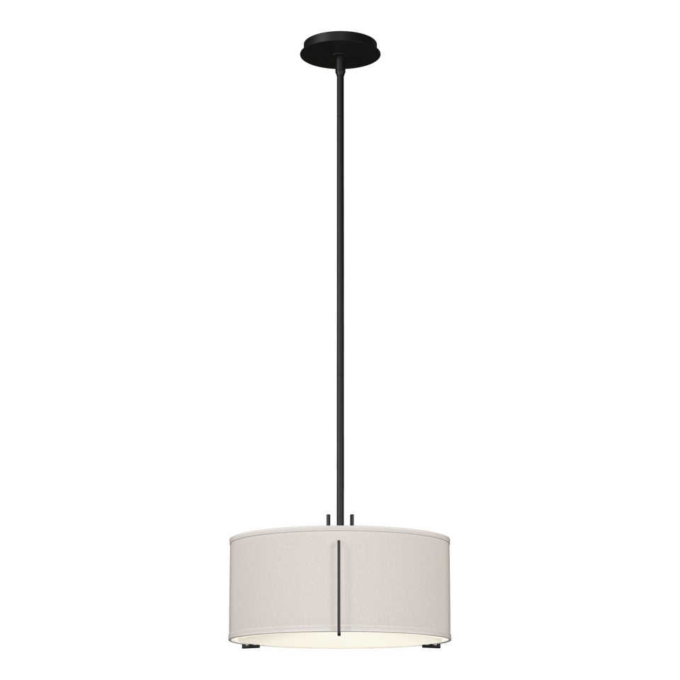 Hubbardton Forge Exos 1-Light Pendant, Hand-Forged Steel, Dimmable, Drum Shade in Flax or Natural Anna