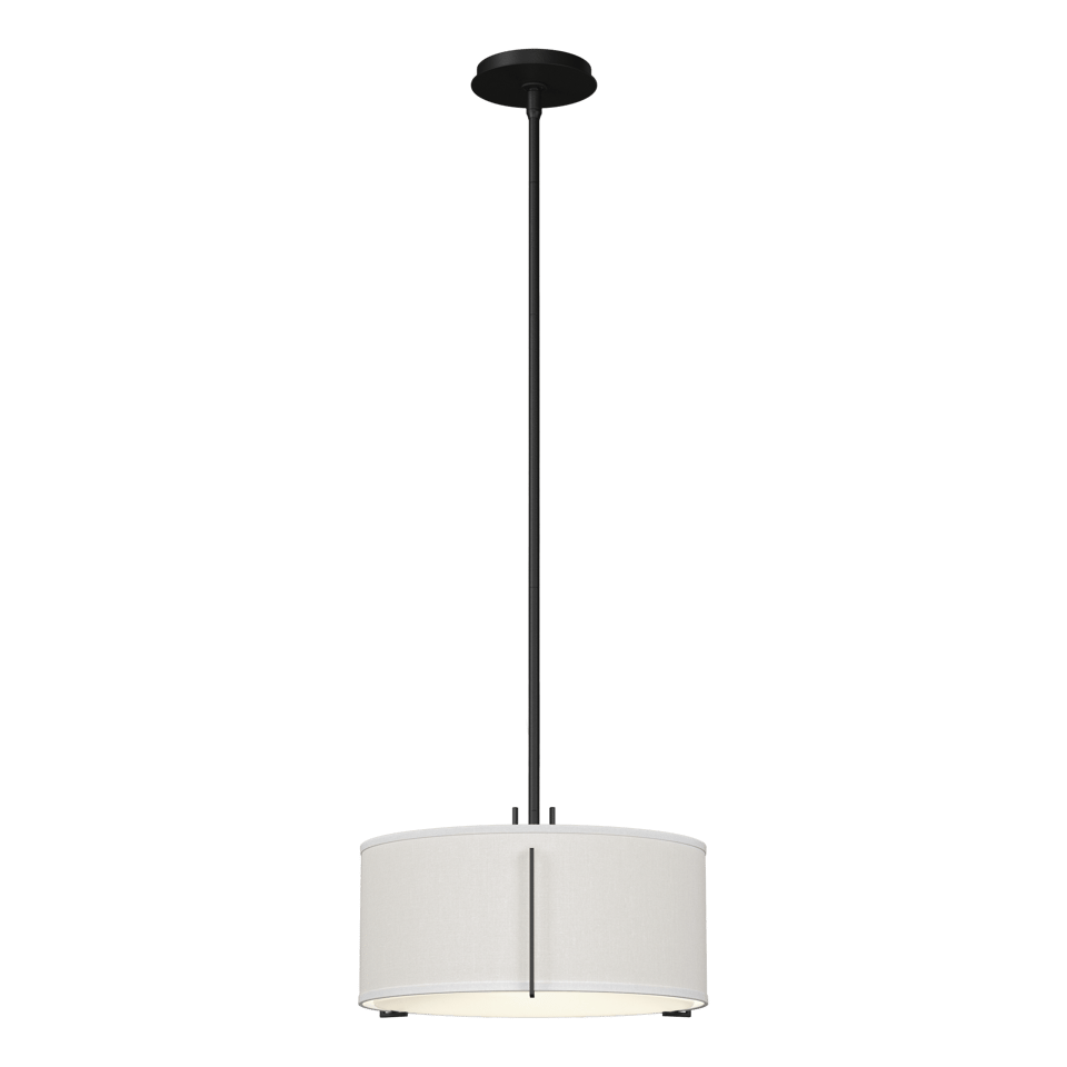 Hubbardton Forge Exos 1-Light Pendant, Hand-Forged Steel, Dimmable, Drum Shade in Flax or Natural Anna