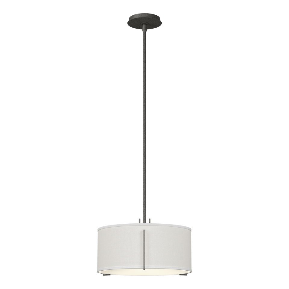 Hubbardton Forge Exos 1-Light Pendant, Hand-Forged Steel, Dimmable, Drum Shade in Flax or Natural Anna