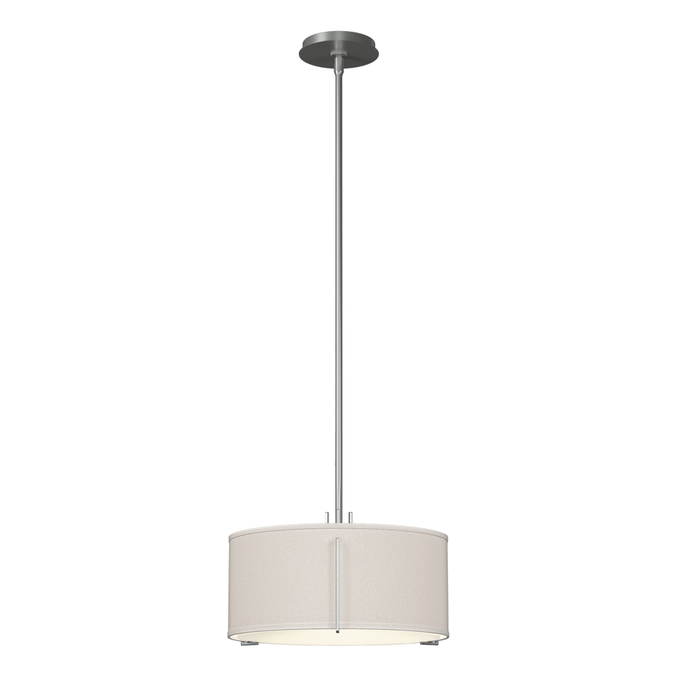 Hubbardton Forge Exos 1-Light Pendant, Hand-Forged Steel, Dimmable, Drum Shade in Flax or Natural Anna