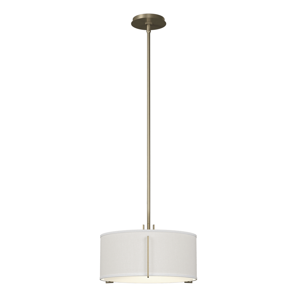 Hubbardton Forge Exos 1-Light Pendant, Hand-Forged Steel, Dimmable, Drum Shade in Flax or Natural Anna