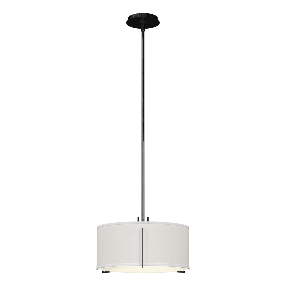 Hubbardton Forge Exos 1-Light Pendant, Hand-Forged Steel, Dimmable, Drum Shade in Flax or Natural Anna