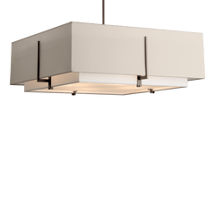 Exos Square Large Double Shade Pendant Light, 4-Bulb Dimmable, Adjustable Height, Modern Design