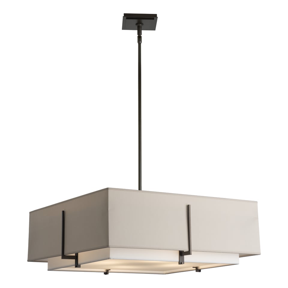 Exos Square Large Double Shade Pendant Light, 4-Bulb Dimmable, Adjustable Height, Modern Design