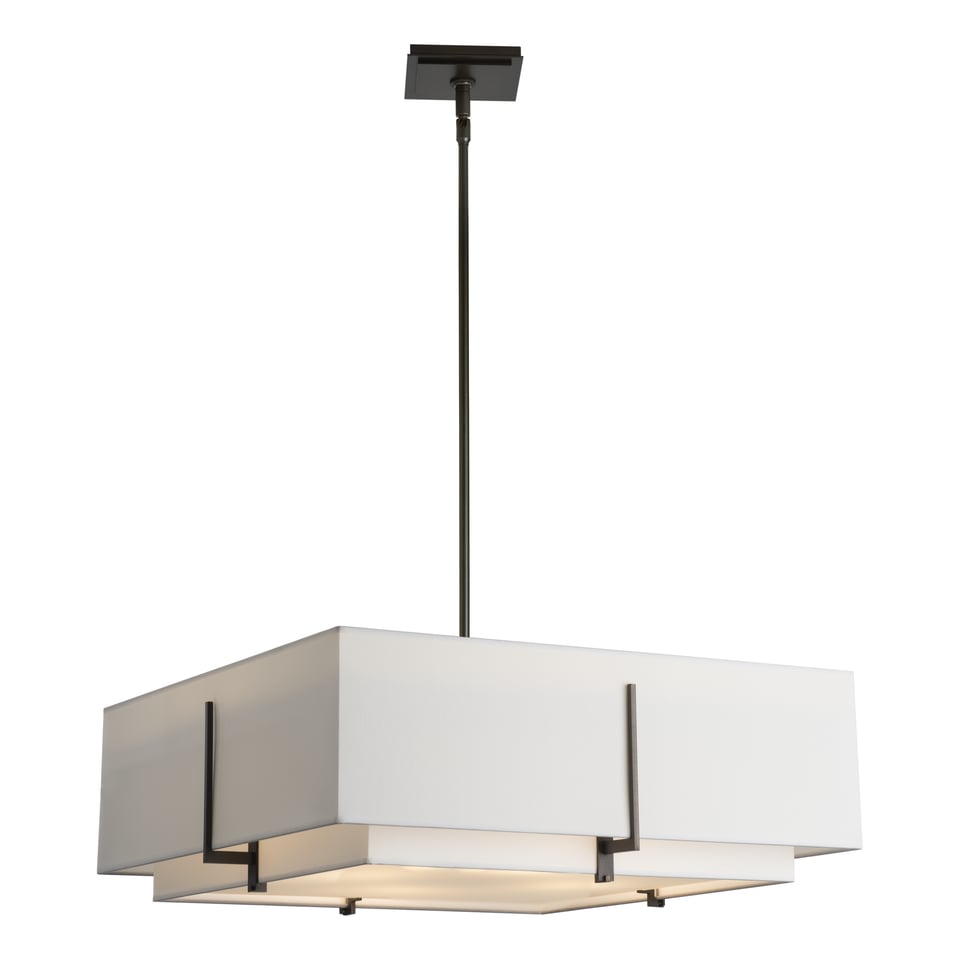 Exos Square Large Double Shade Pendant Light, 4-Bulb Dimmable, Adjustable Height, Modern Design