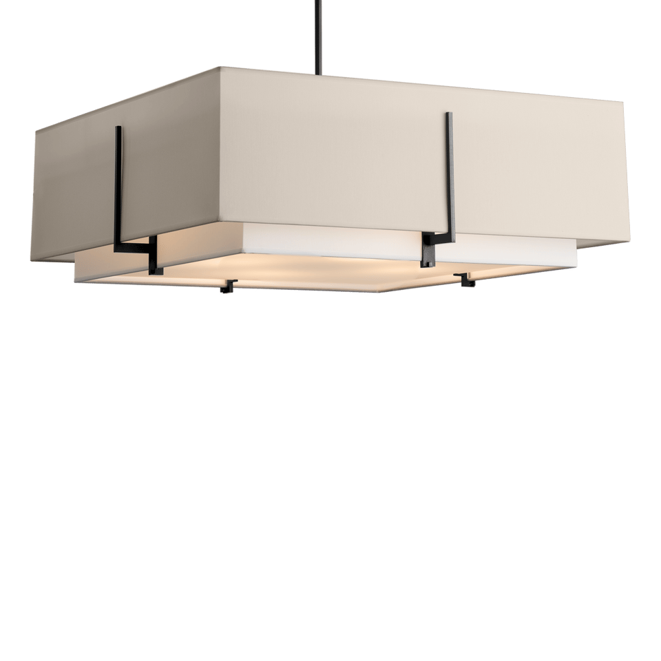 Exos Square Large Double Shade Pendant Light, 4-Bulb Dimmable, Adjustable Height, Modern Design