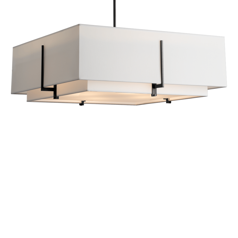 Exos Square Large Double Shade Pendant Light, 4-Bulb Dimmable, Adjustable Height, Modern Design