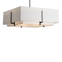 Exos Square Large Double Shade Pendant Light, 4-Bulb Dimmable, Adjustable Height, Modern Design