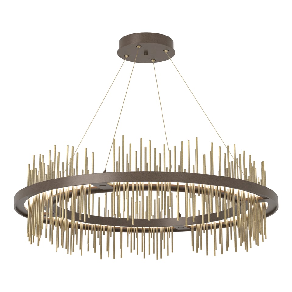 Gossamer Circular LED Pendant Light 2000 Lumens by Hubbardton Forge, Adjustable Height, 38" Diameter