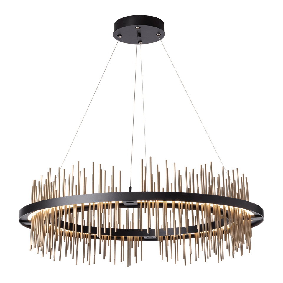 Gossamer Circular LED Pendant Light 2000 Lumens by Hubbardton Forge, Adjustable Height, 38" Diameter